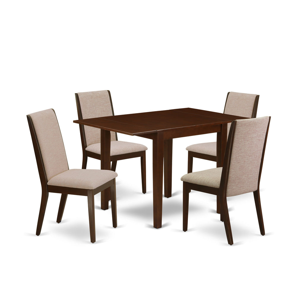NDLA5-UYM-L9 5-Piece Contemporary Dining Ensemble with Rectangular Folding Table and 4 Beige Parsons Chairs, 30x48 in, Rich Mahogany Finish