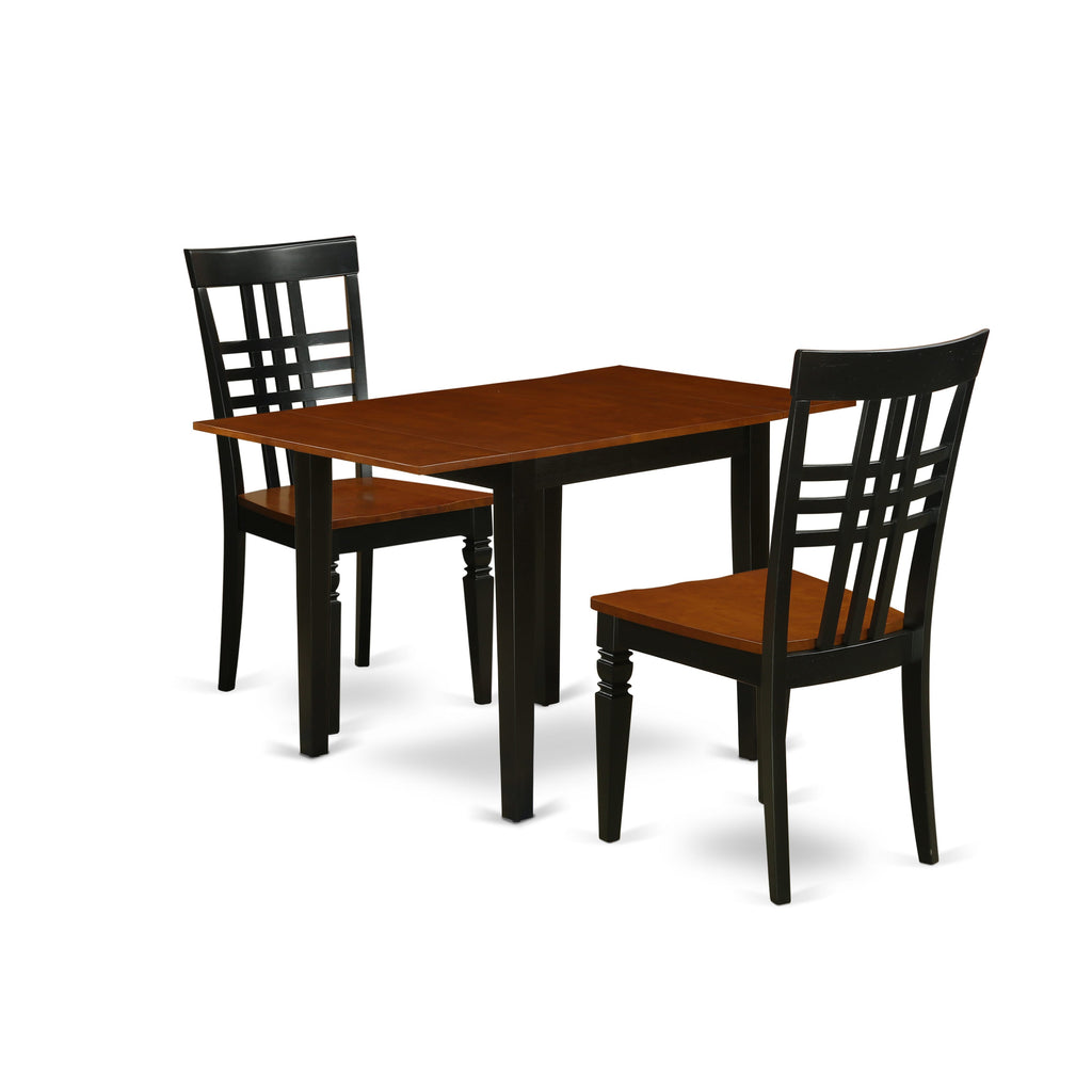 3-Piece NDLG3-787-S Dining Collection with Drop-leaf Table & 2 Chairs for Compact Areas, 30x48 Black and Cherry