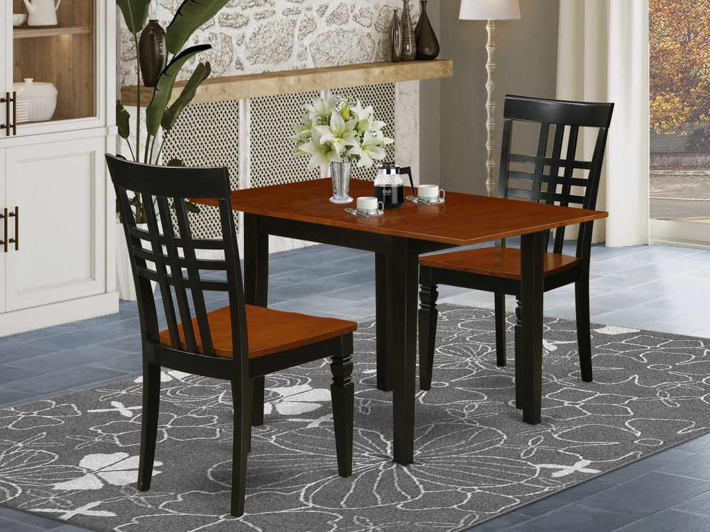 3-Piece NDLG3-787-S Dining Collection with Drop-leaf Table & 2 Chairs for Compact Areas, 30x48 Black and Cherry