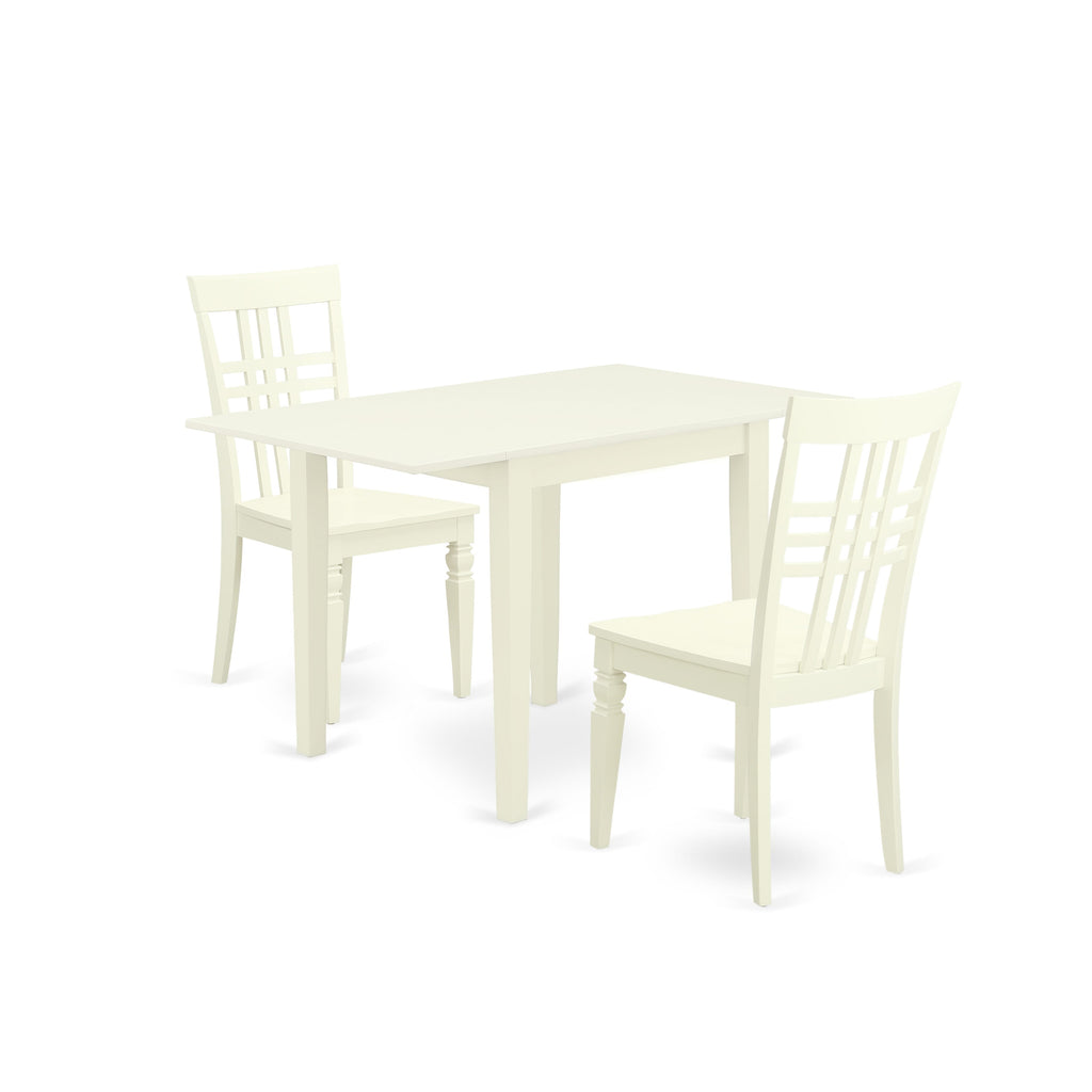 NDLG3-8AI-0 Compact 3-Piece Dining Suite for Cozy Nooks with Dropleaf Table & 2 Chairs, 30x48 Linen Finish