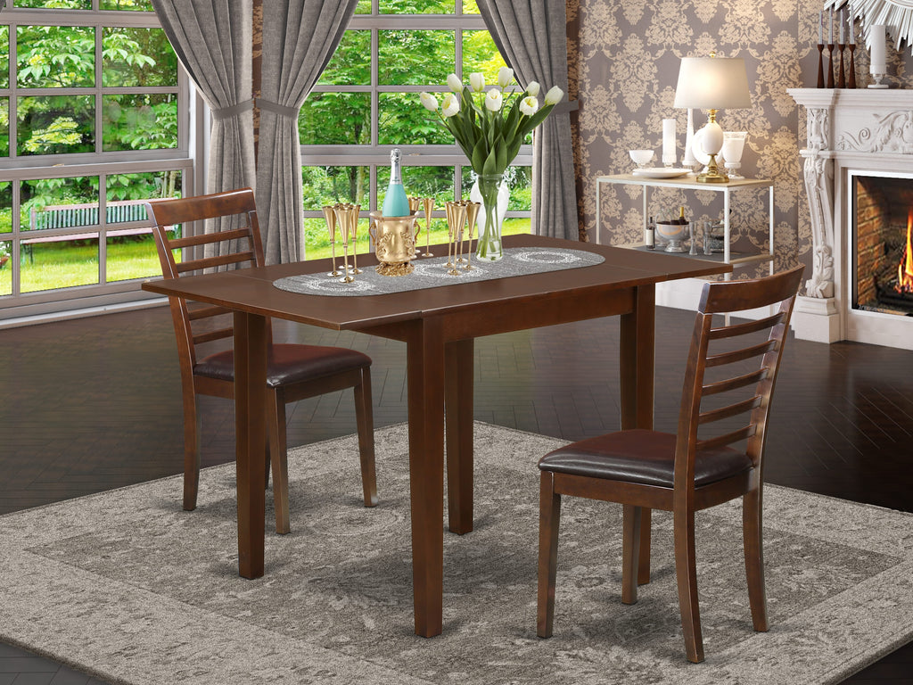 NDML3-NHG-8U Compact 3-Piece Dining Set for Cozy Kitchens with Folding Table and Two Cushioned Chairs, Mahogany Finish