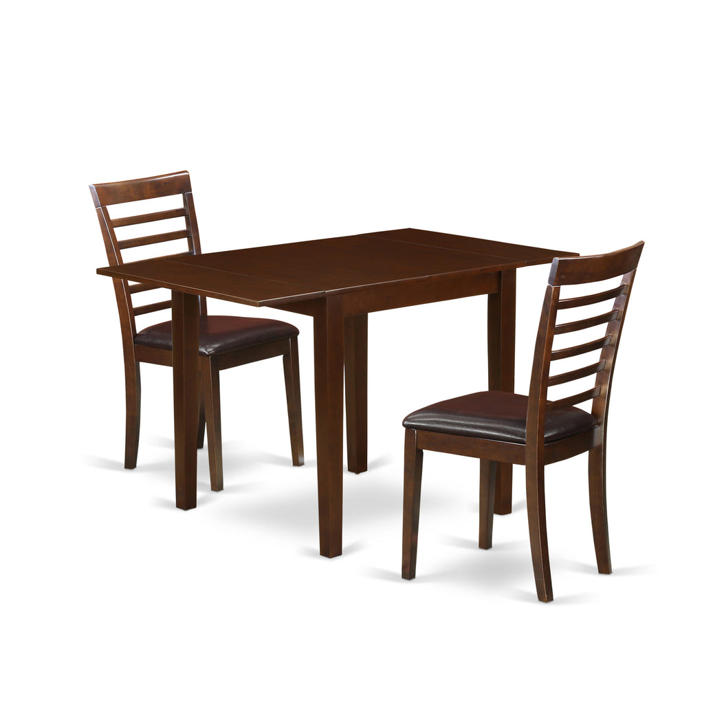 NDML3-NHG-8U Compact 3-Piece Dining Set for Cozy Kitchens with Folding Table and Two Cushioned Chairs, Mahogany Finish
