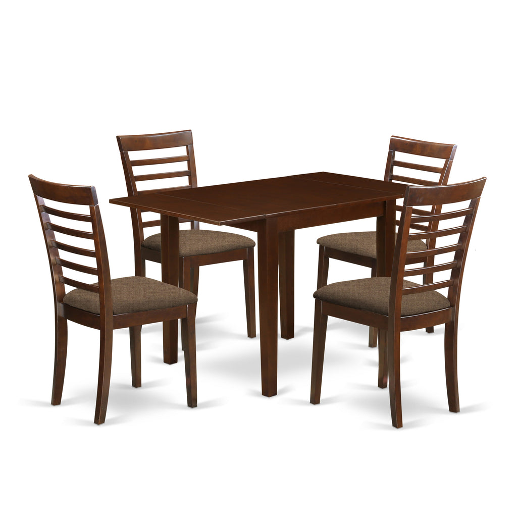 NDML5-F1M-P Elegant Dining Ensemble 5-Piece Set with Expanding Rectangular Table and 4 Cushioned Chairs, Mahogany Finish
