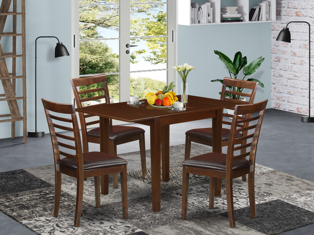 NDML5-2DU-CL 5-Piece Dining Ensemble with Faux Leather Seating - Table and Chairs in Rich Mahogany, 30x48 Inches