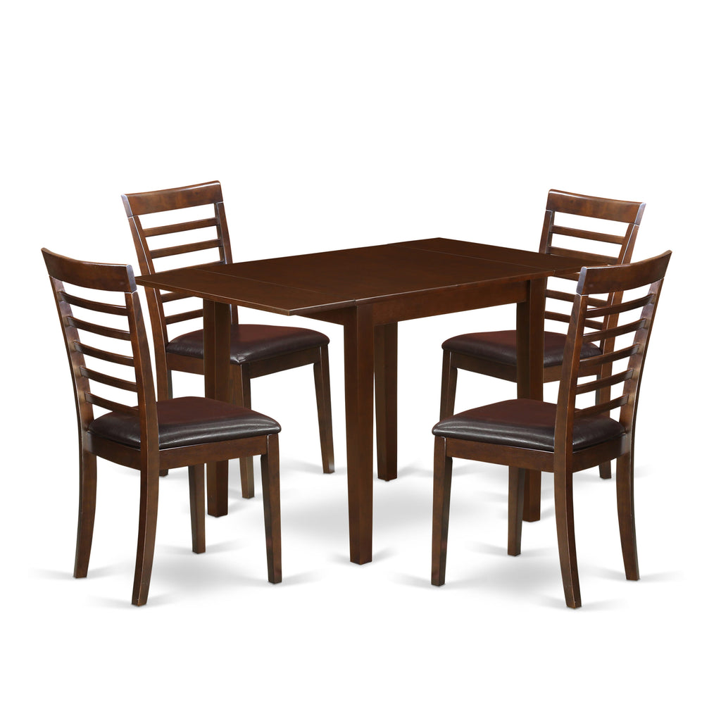NDML5-2DU-CL 5-Piece Dining Ensemble with Faux Leather Seating - Table and Chairs in Rich Mahogany, 30x48 Inches