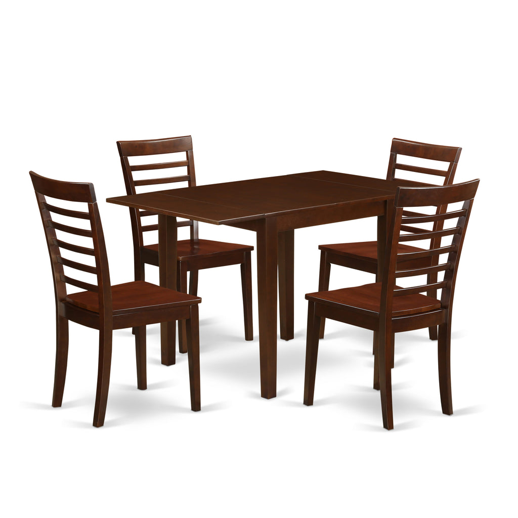 NDML5-IY9-2 Classic 5-Piece Dining Ensemble Drop-Leaf Table & Chairs Set in Rich Mahogany Finish