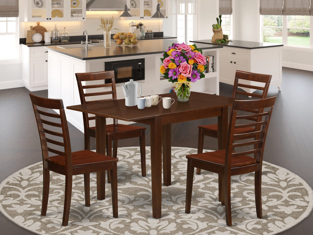 NDML5-IY9-2 Classic 5-Piece Dining Ensemble Drop-Leaf Table & Chairs Set in Rich Mahogany Finish
