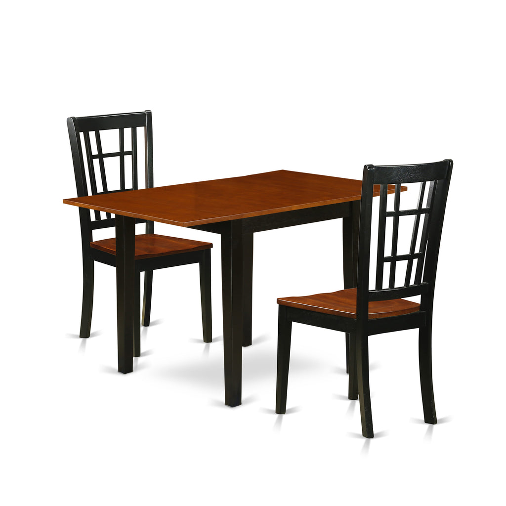 NDNI3-BDF-K Unique 3 Piece Combo Dining Table with Dropleaf & 2 Chairs Set, 30x48 Inch, Black & Cherry