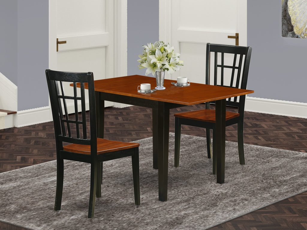 NDNI3-BDF-K Unique 3 Piece Combo Dining Table with Dropleaf & 2 Chairs Set, 30x48 Inch, Black & Cherry