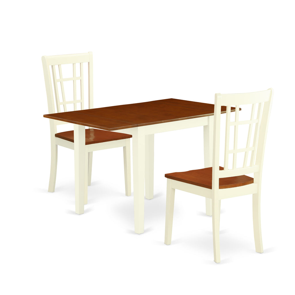 NDNI3-7IH-K 3-Piece Dining Set for Cozily Compact Spaces with Rectangle Table and Dropleaf, Buttermilk Charm