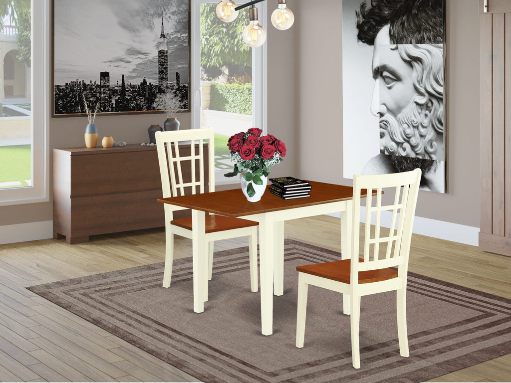 NDNI3-7IH-K 3-Piece Dining Set for Cozily Compact Spaces with Rectangle Table and Dropleaf, Buttermilk Charm