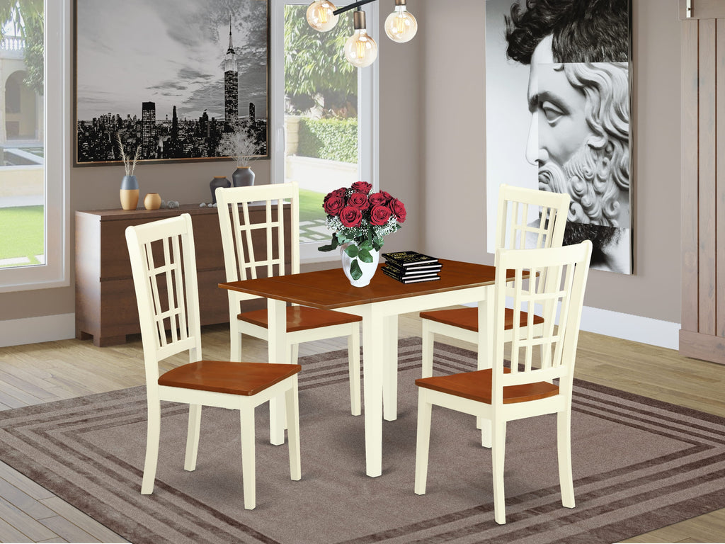 NDNI5-YNT-L 5-Piece Dining Ensemble with Rectangle Table and 4 Chairs - Buttermilk and Cherry, 30x48 Inches