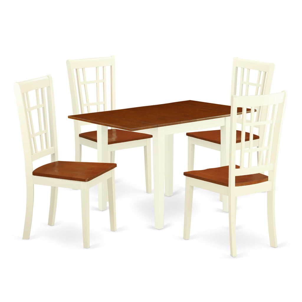 NDNI5-YNT-L 5-Piece Dining Ensemble with Rectangle Table and 4 Chairs - Buttermilk and Cherry, 30x48 Inches