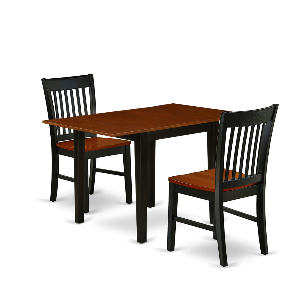 NDNO3-5IC-E 3-Pc Table and Chairs Set for Cozy Nooks with Leaf Extension & Pair of Chairs, 30x48 in, Noir & Rich Cherry
