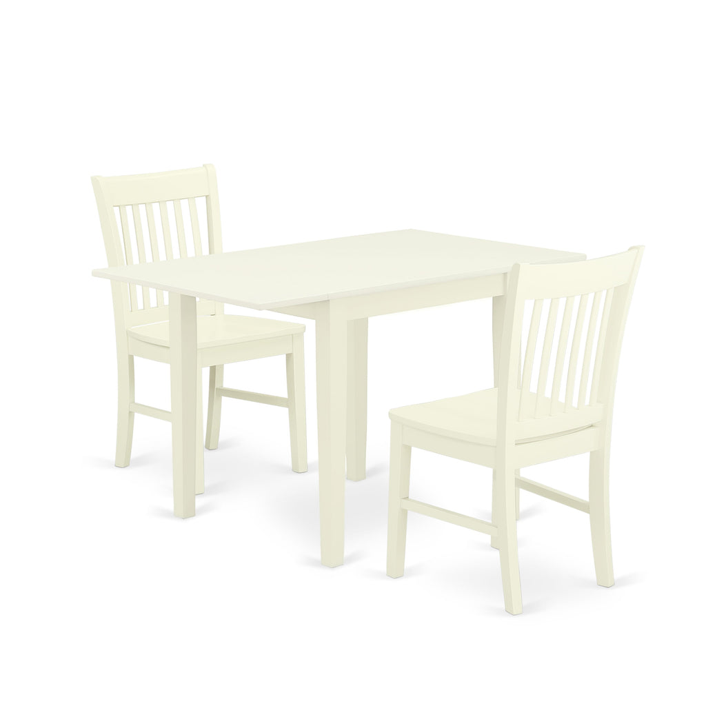 NDNO3-UB6-4 3-Piece Set Featuring Dropleaf Dining Table and Two Linen Chairs for Compact Dining Space