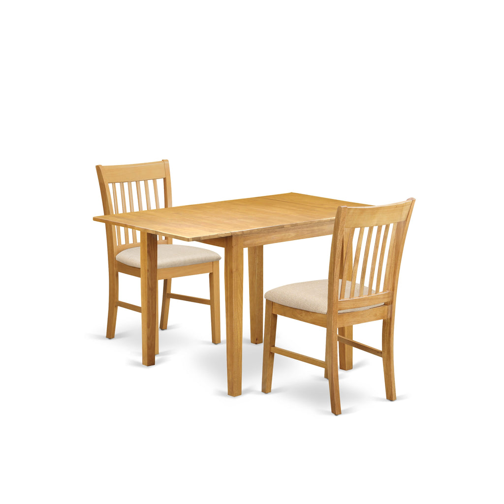 NDNO3-XWG-Q Oak Dining Set 3-Piece Table (30x48) with Dropleaf & 2 Upholstered Linen Chairs