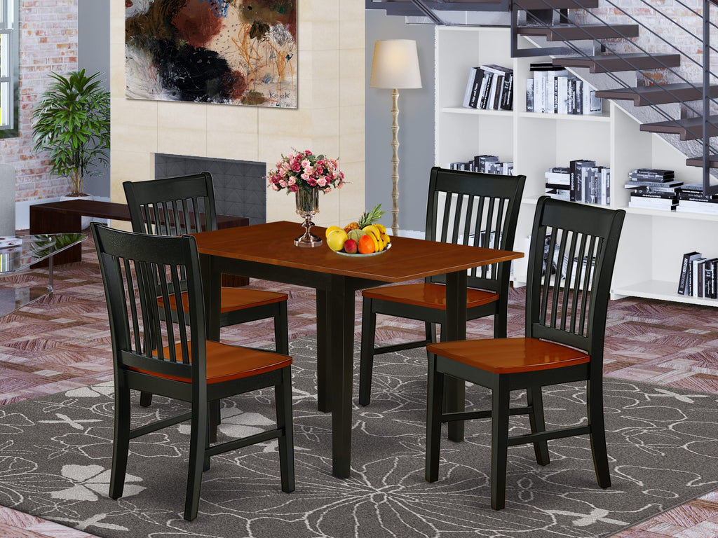 NDNO5-W5G-P 5-Piece Dining Set with Rectangular Table and Drop-leaf in Elegant Black Cherry Finish