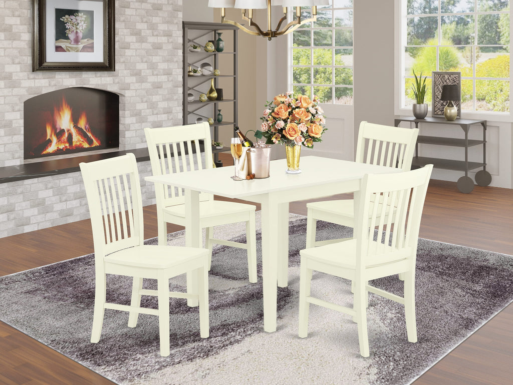 NDNO5-9HM-H 5 Piece Dining Ensemble Compact Rectangle Table with Drop-leaf and 4 Chairs