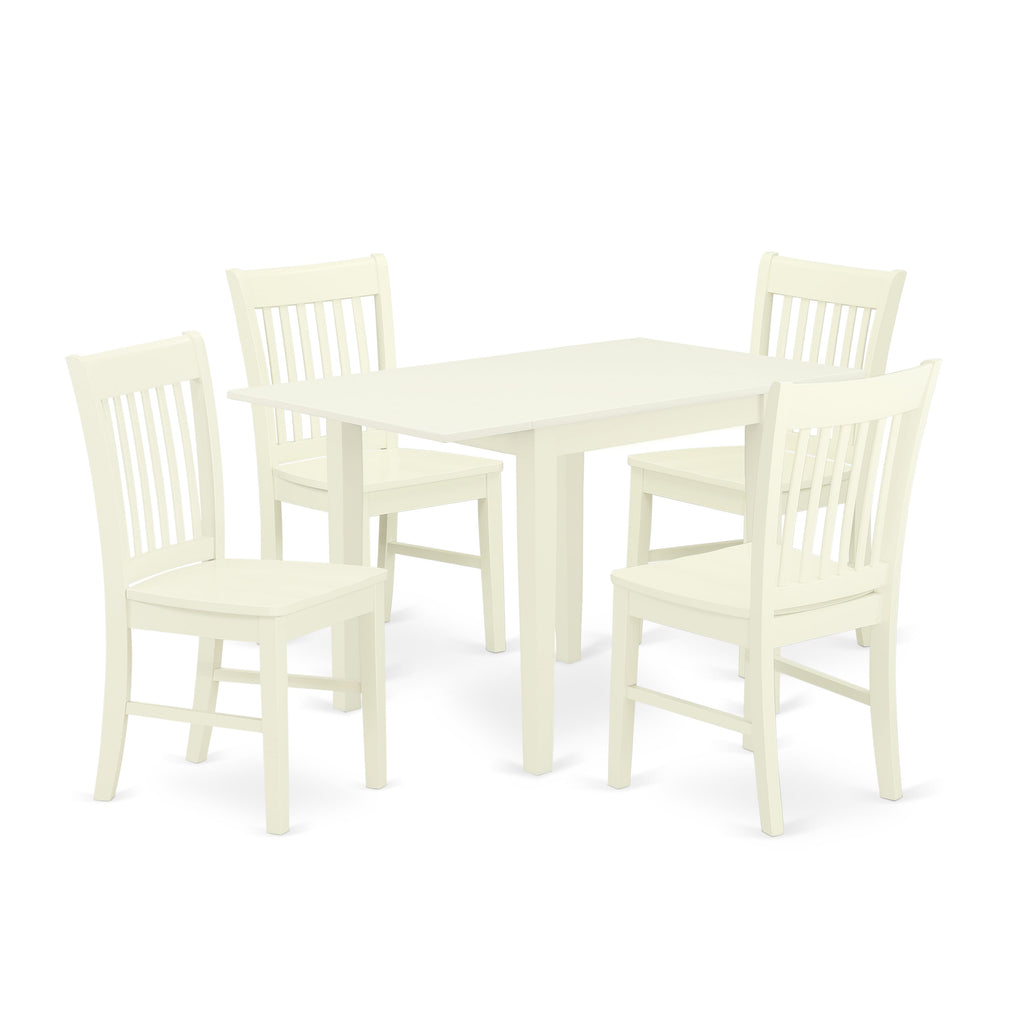 NDNO5-9HM-H 5 Piece Dining Ensemble Compact Rectangle Table with Drop-leaf and 4 Chairs