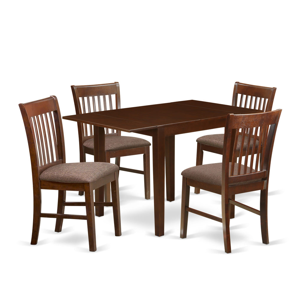 NDNO5-HB7-M 5-Piece Dining Set Featuring a Drop-leaf Table and Linen Chairs, Mahogany Finish