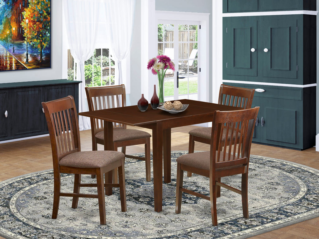 NDNO5-HB7-M 5-Piece Dining Set Featuring a Drop-leaf Table and Linen Chairs, Mahogany Finish