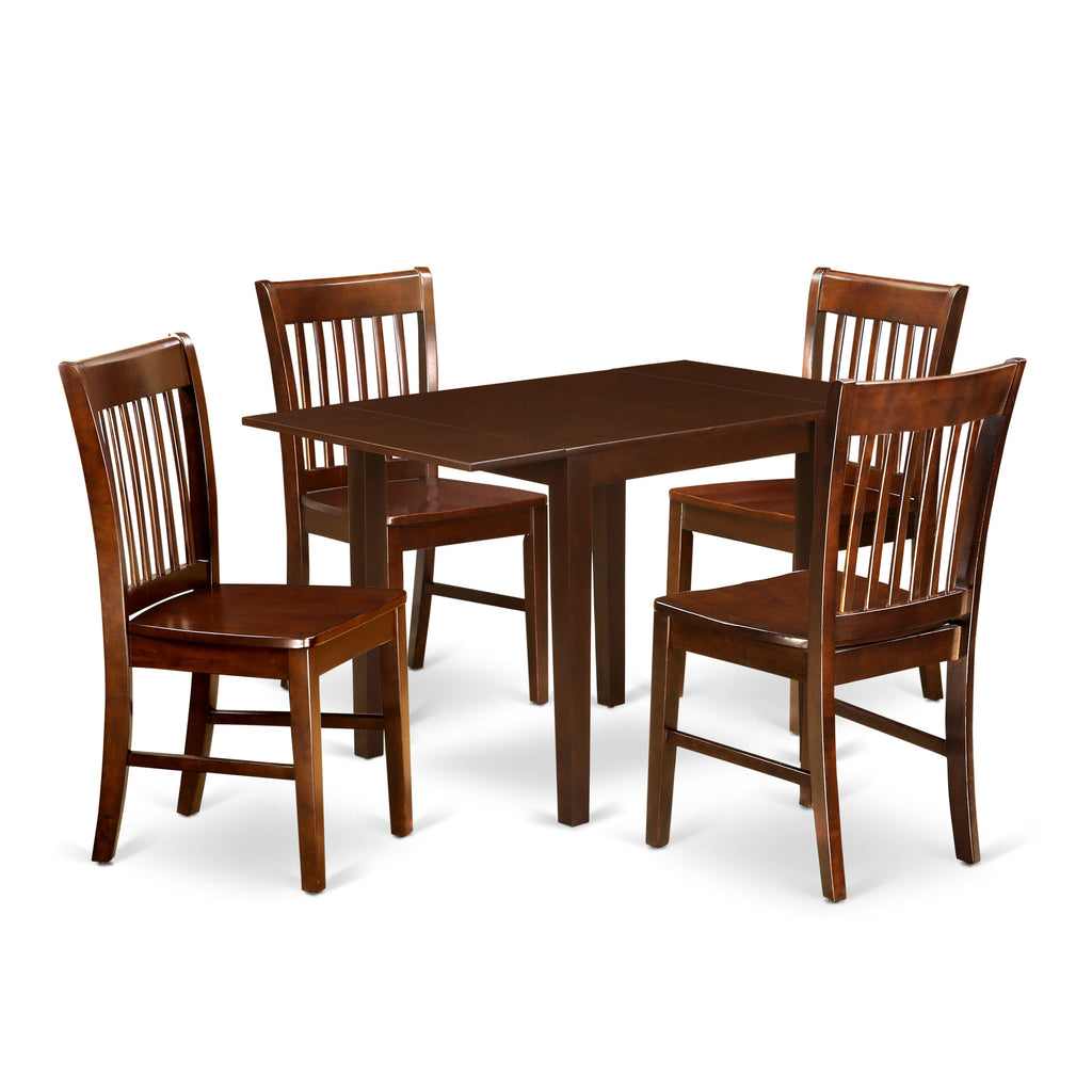 Mahogany Dining Set NDNO5-GE0-8 5-Piece Rectangle Table with Dropleaf & 4 Wood Chairs