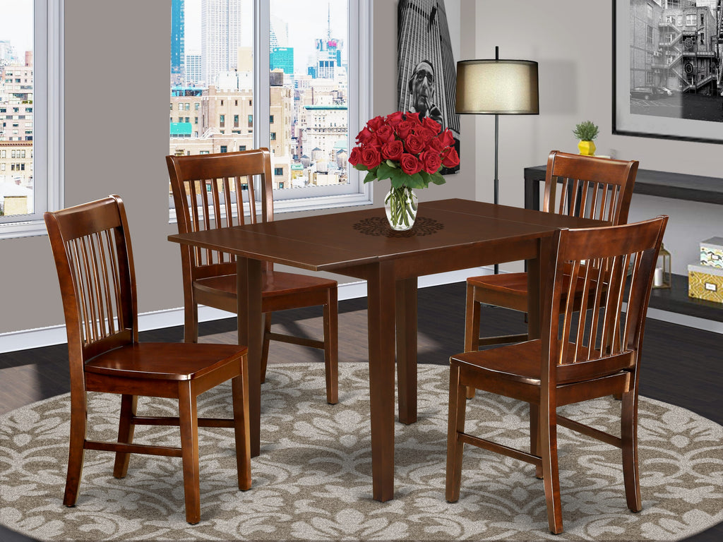 Mahogany Dining Set NDNO5-GE0-8 5-Piece Rectangle Table with Dropleaf & 4 Wood Chairs