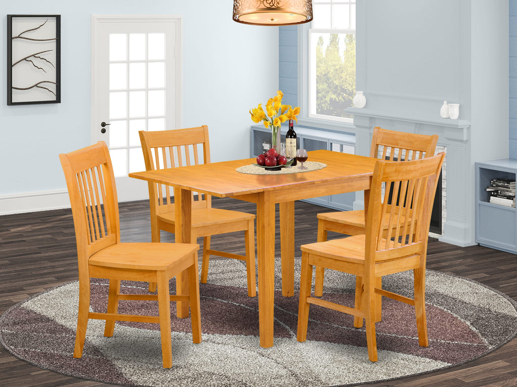 NDNO5-4PB-L 5 Piece Dining Ensemble with Rectangle Wooden Table & 4 Chairs, 30x48, Oak Finish