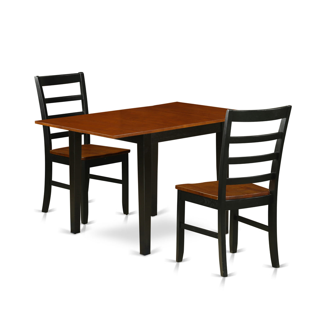 NDPF3-9GF-N 3-Piece Rectangular Dining Set with Drop Leaf, 30x48 Table and Two Chairs, Black & Cherry