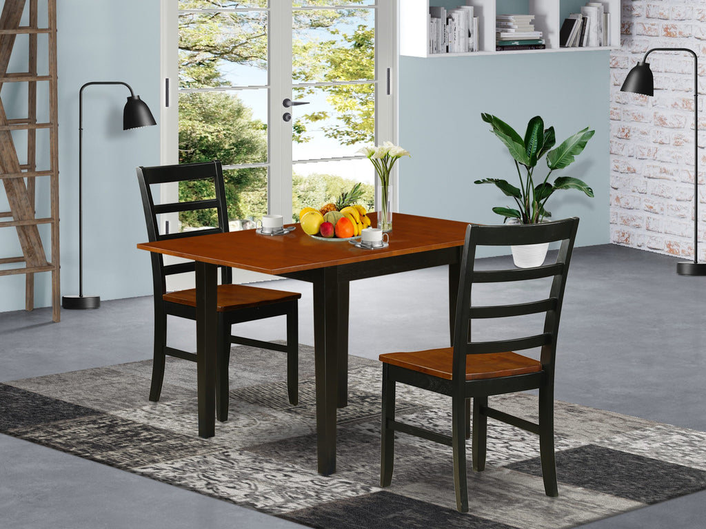 NDPF3-9GF-N 3-Piece Rectangular Dining Set with Drop Leaf, 30x48 Table and Two Chairs, Black & Cherry