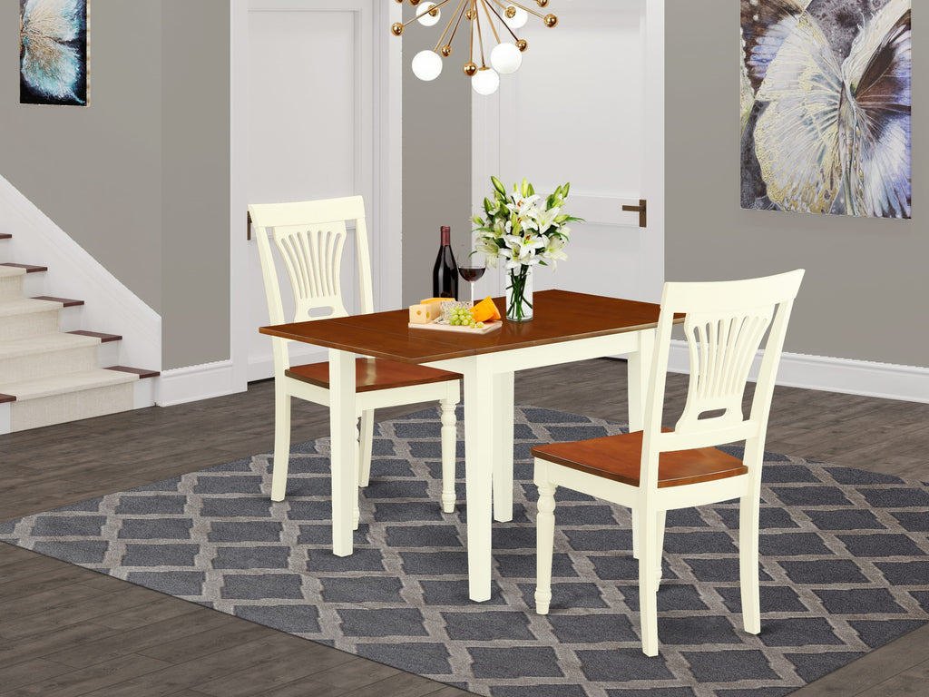 3-Piece NDPL3-Y3G-A Dining Collection Compact Drop Leaf Table & 2 Wood Chairs, Buttermilk & Cherry 30x48