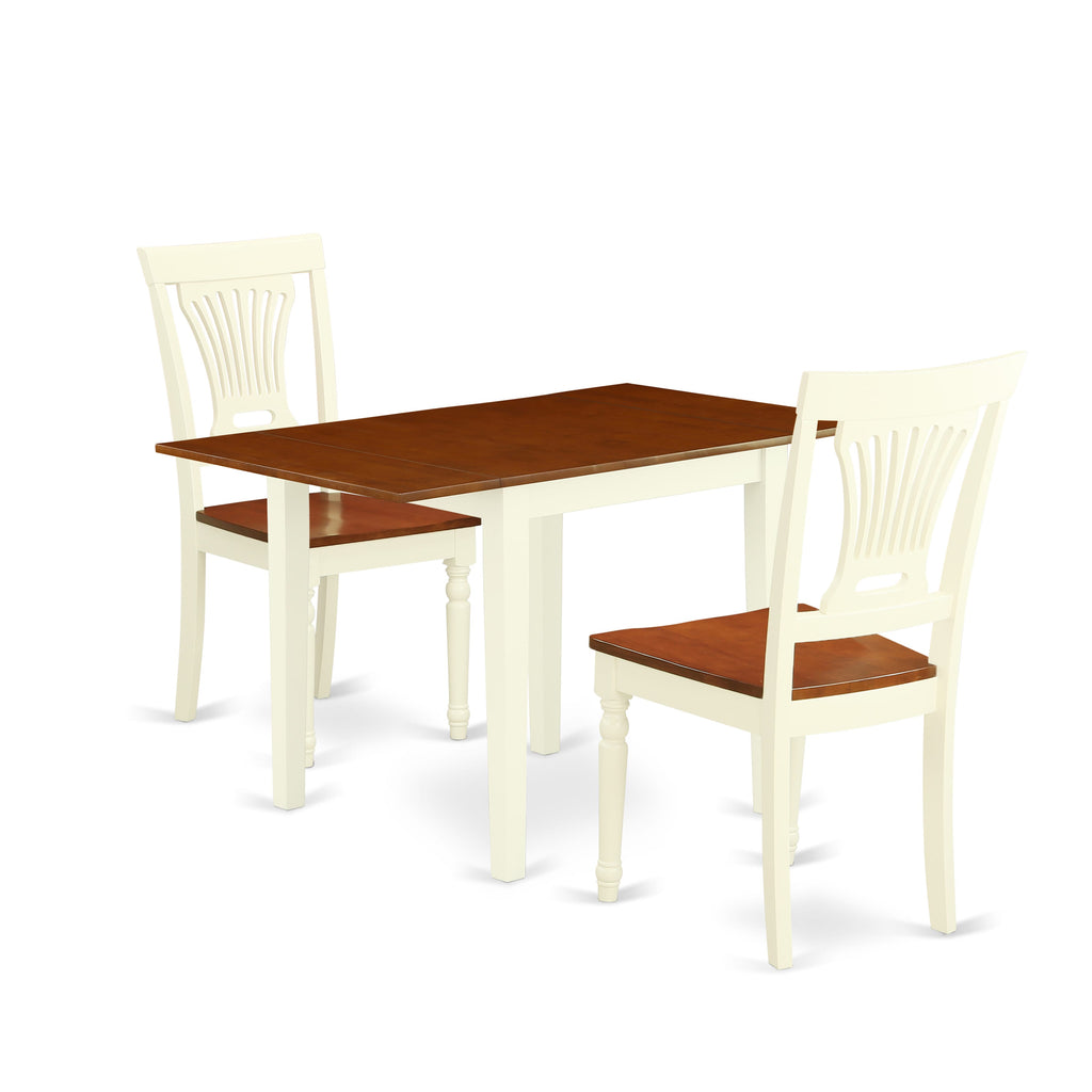 3-Piece NDPL3-Y3G-A Dining Collection Compact Drop Leaf Table & 2 Wood Chairs, Buttermilk & Cherry 30x48
