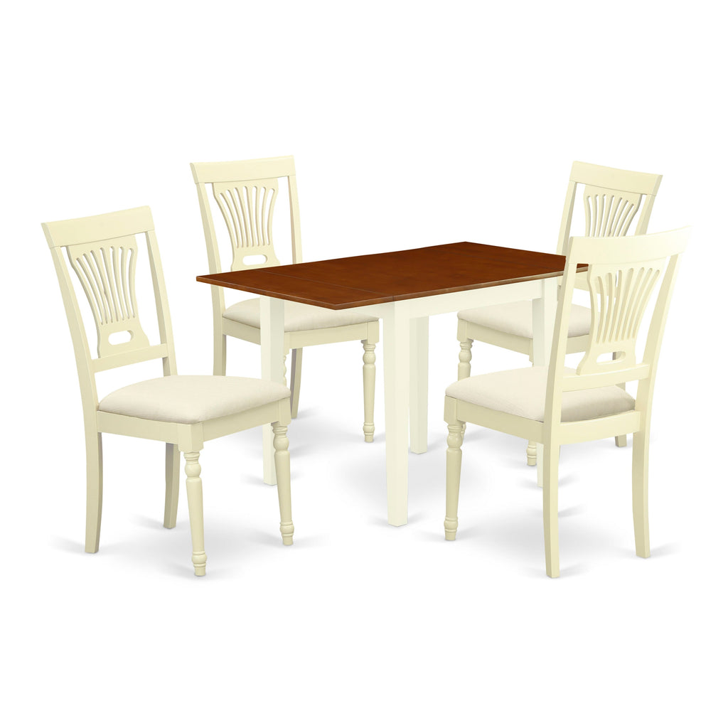 NDPL5-HHQ-Y Elegant 5-Piece Dining Ensemble with Dropleaf Table & Upholstered Chairs, Buttermilk & Cherry Finish