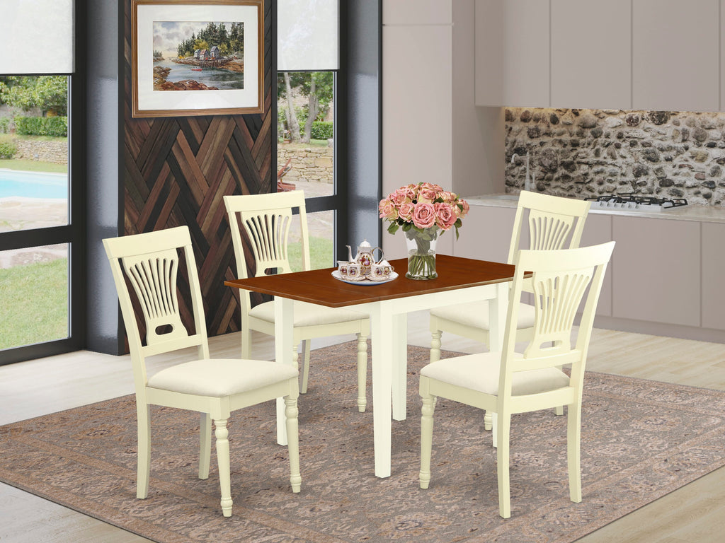 NDPL5-HHQ-Y Elegant 5-Piece Dining Ensemble with Dropleaf Table & Upholstered Chairs, Buttermilk & Cherry Finish