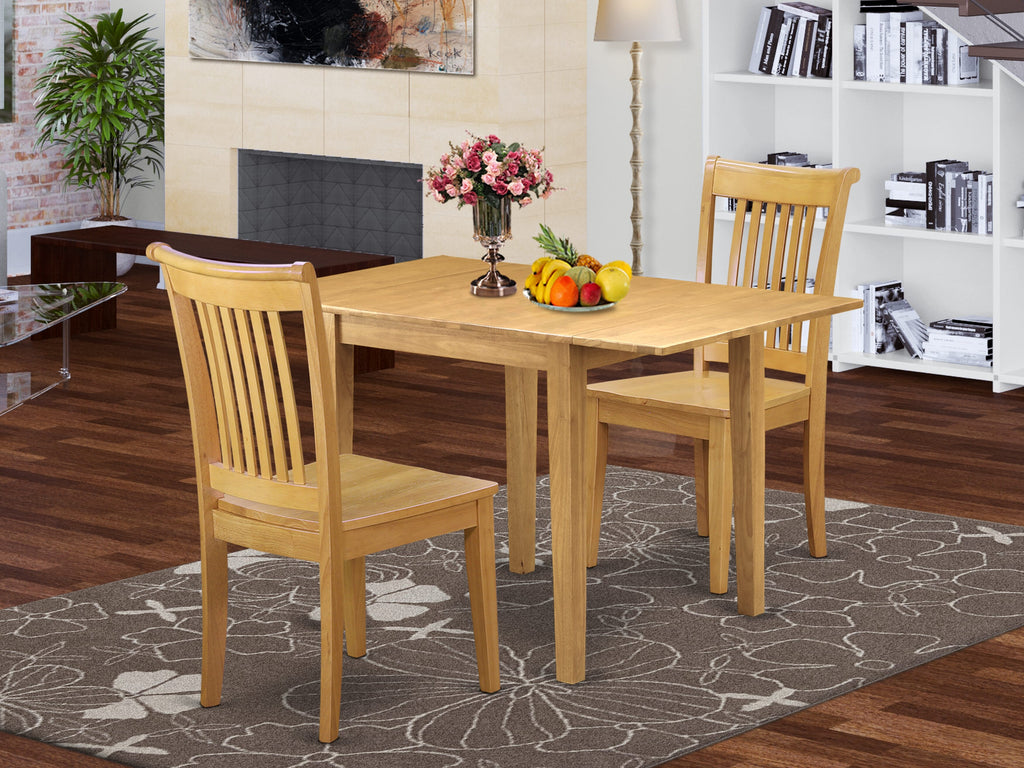 3-Piece NDPO3-5VH-W Dining Set Rectangular Drop-leaf Table with Two Chairs, Solid Wood, Oak Finish
