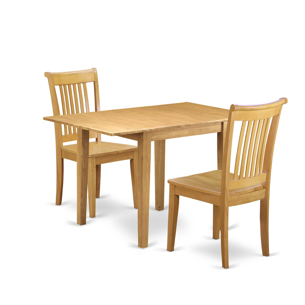 3-Piece NDPO3-5VH-W Dining Set Rectangular Drop-leaf Table with Two Chairs, Solid Wood, Oak Finish