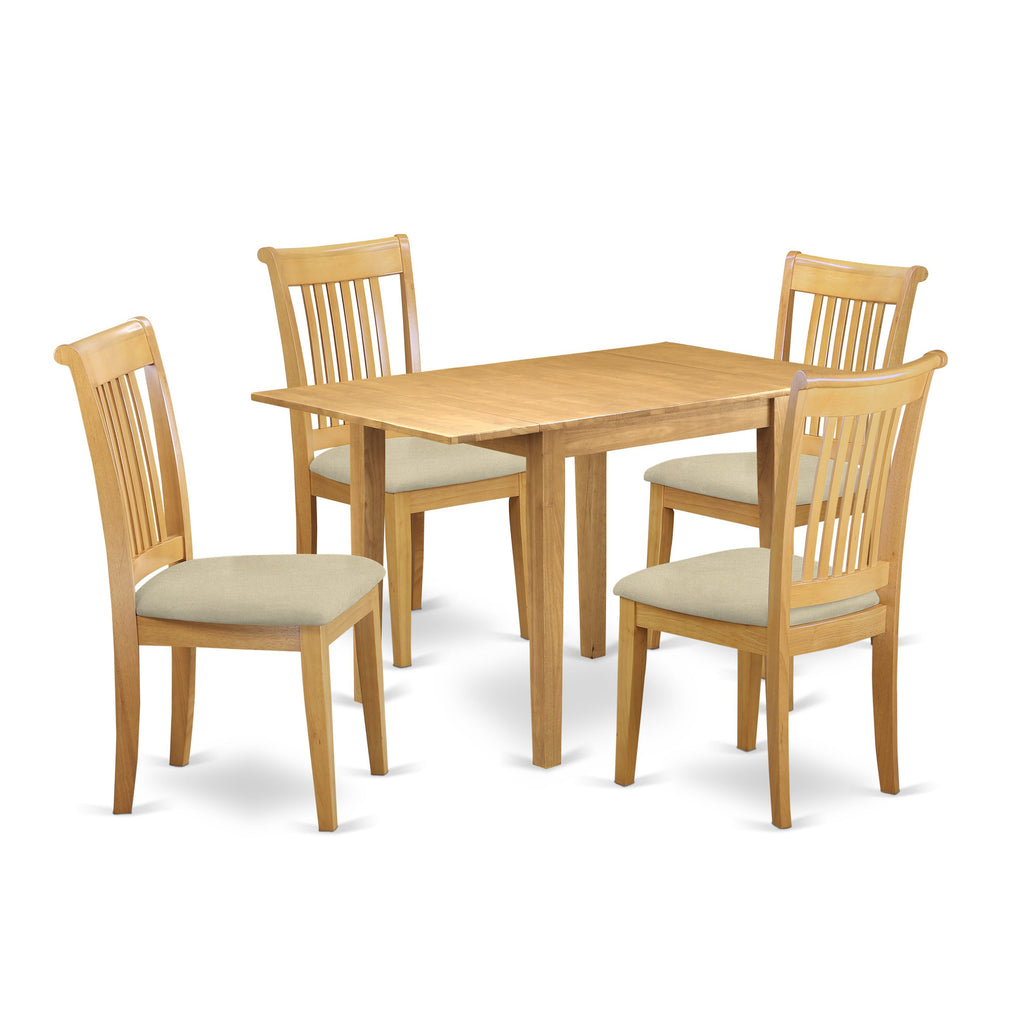 NDPO5-7TU-H 5-Piece Dining Set with Drop Leaf Rectangular Table and 4 Linen Cushioned Chairs, 30x48 Oak Look