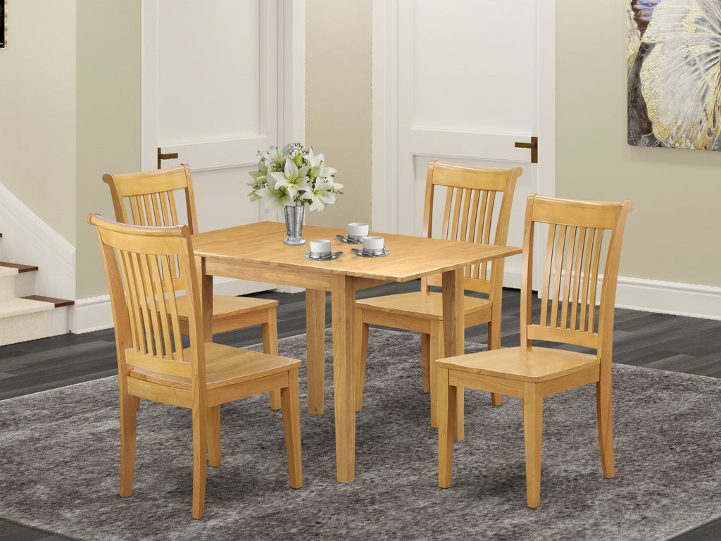 NDPO5-PSZ-S 5-Piece Dining Ensemble Rectangle Table with Dropleaf and 4 Chairs, 30x48 Oak Elegance