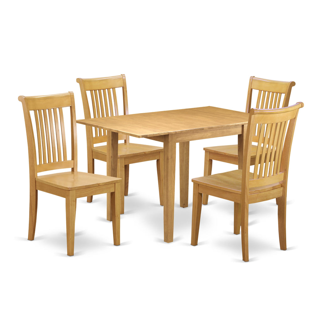 NDPO5-PSZ-S 5-Piece Dining Ensemble Rectangle Table with Dropleaf and 4 Chairs, 30x48 Oak Elegance