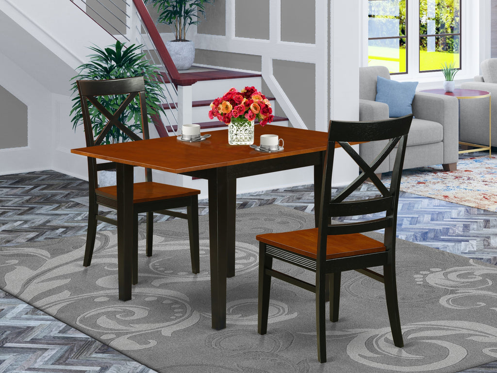NDQU3-30Z-X 3-Piece Dining Ensemble with Drop Leaf Table and Chairs, 30x48 Inch, Duo Tone