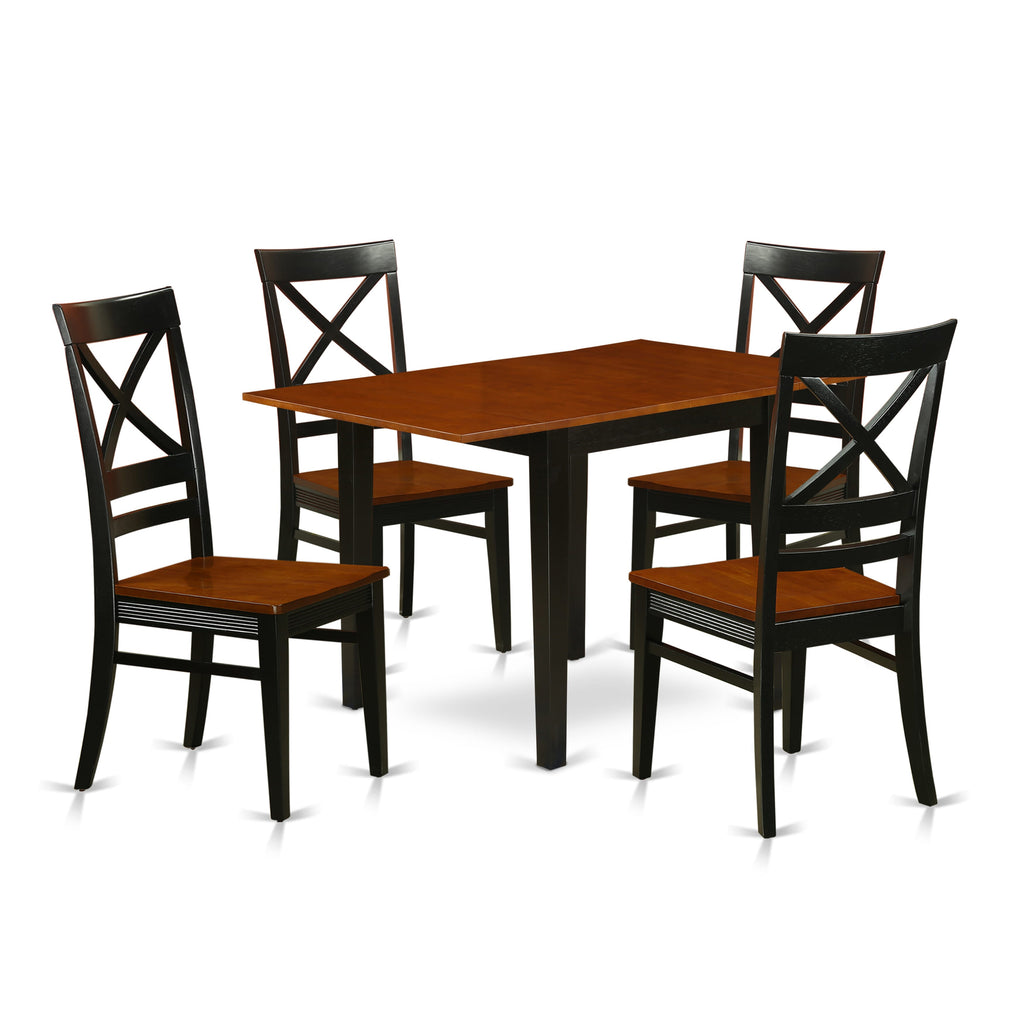 NDQU5-K8B-A Elegant 5-Piece Dining Set with Rectangular Dropleaf Table and 4 Chairs in Black & Cherry, 30x48 in. Perfect for Modern Kitchens or Dining Spaces