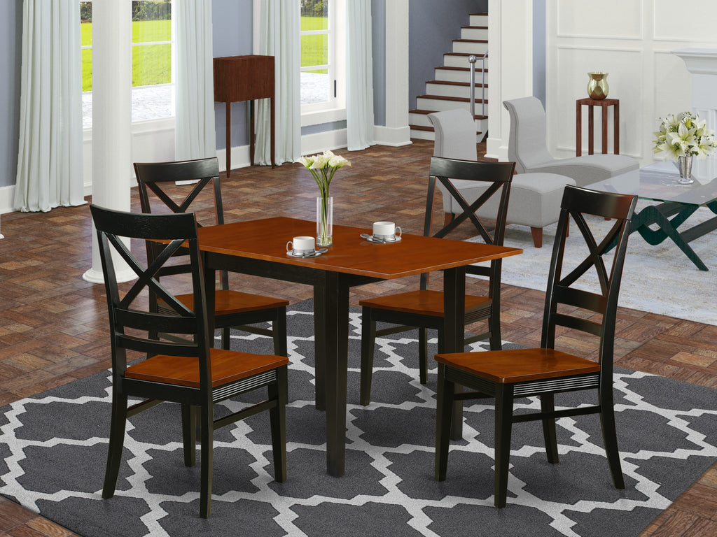 NDQU5-K8B-A Elegant 5-Piece Dining Set with Rectangular Dropleaf Table and 4 Chairs in Black & Cherry, 30x48 in. Perfect for Modern Kitchens or Dining Spaces