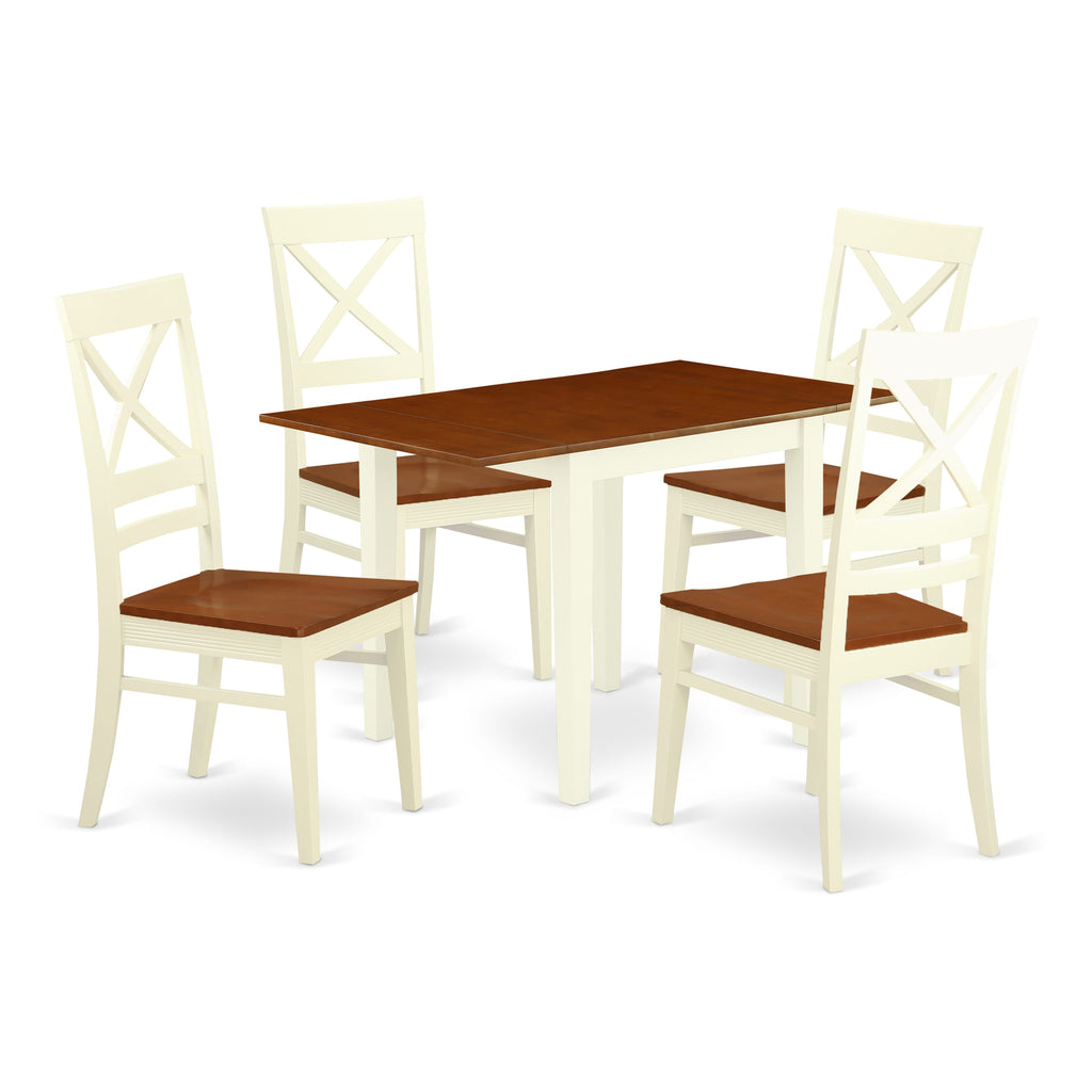 NDQU5-NKX-B Classic Buttermilk & Cherry 5-Piece Dining Set with Drop Leaf Table & 4 Chairs, 30x48
