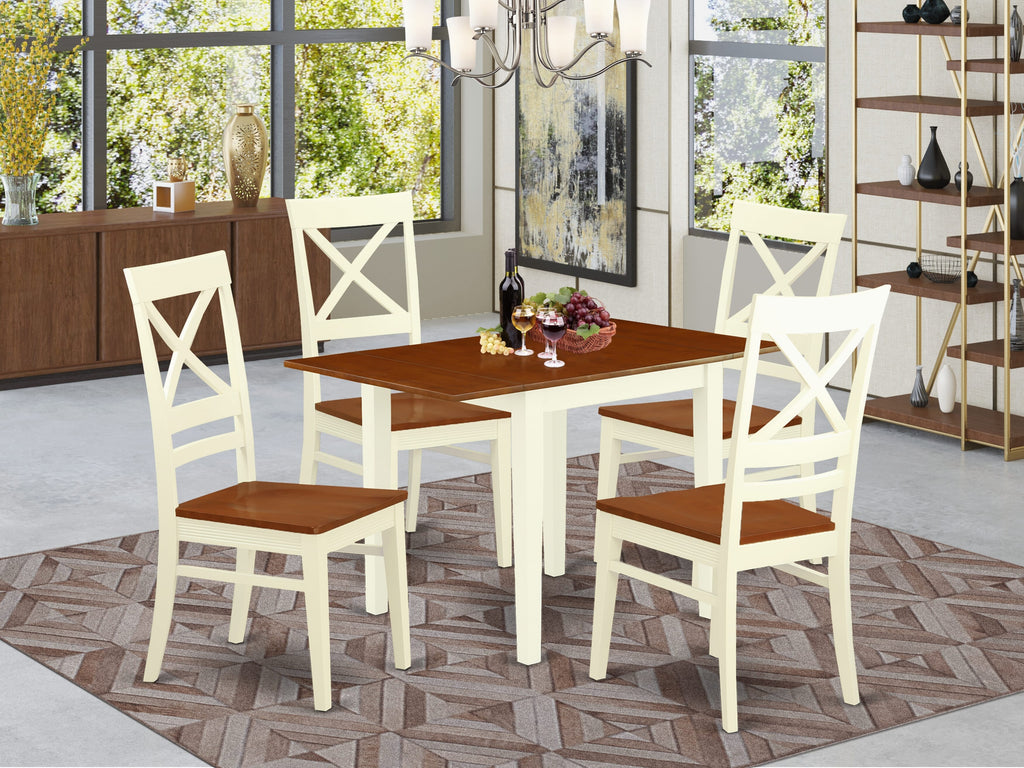 NDQU5-NKX-B Classic Buttermilk & Cherry 5-Piece Dining Set with Drop Leaf Table & 4 Chairs, 30x48