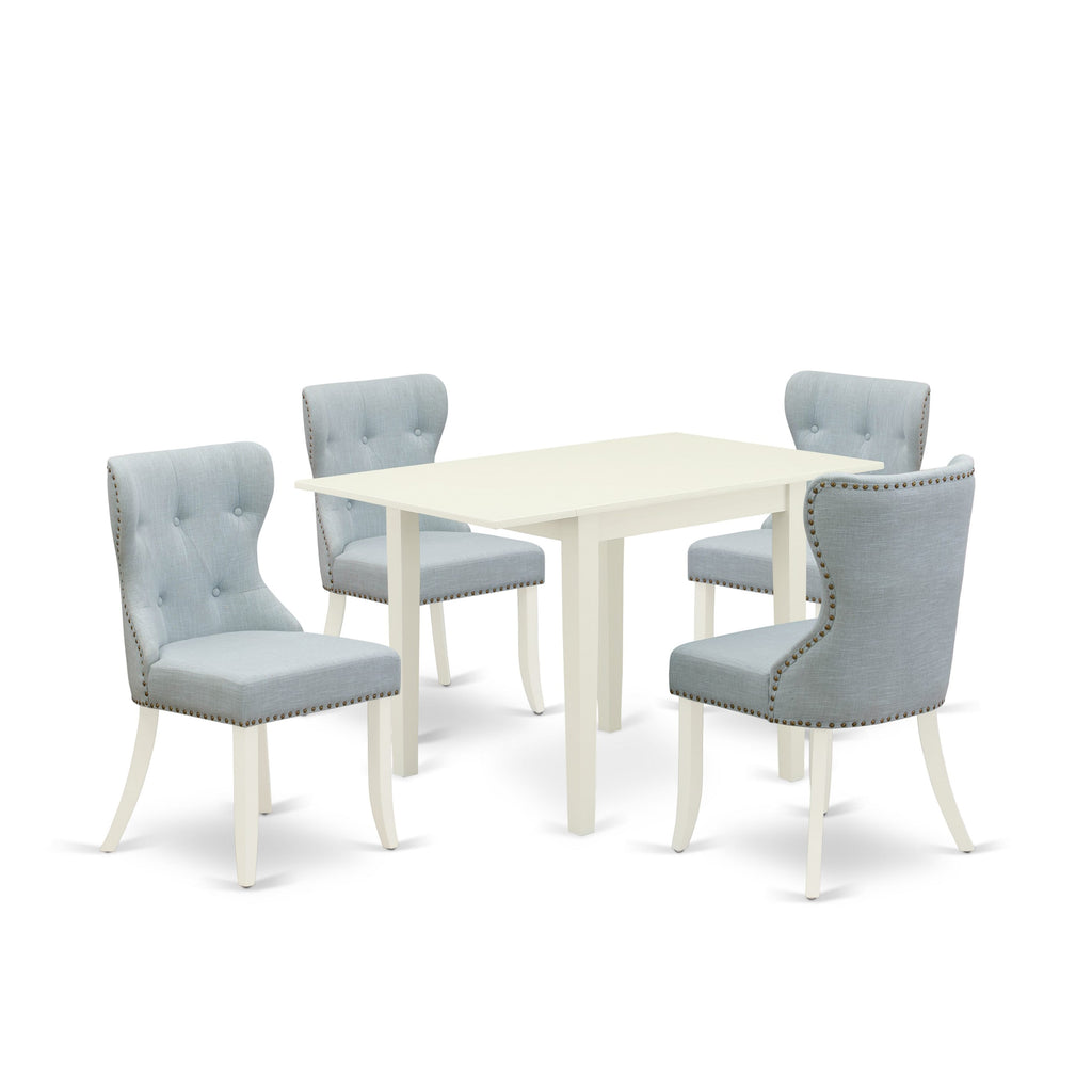 NDSI5-IOU-X7 5-Piece Rectangular Dropleaf Dining Set with Blue Parsons Chairs, 30x48 White