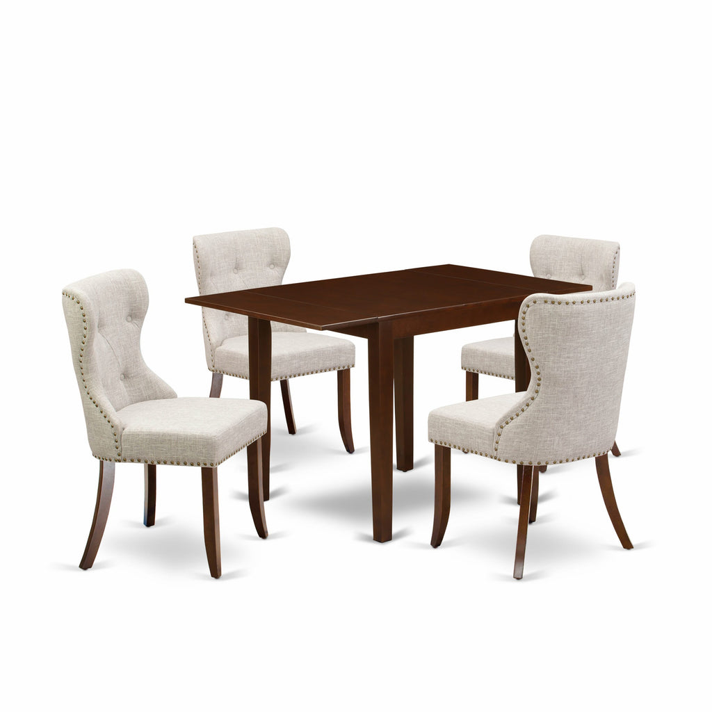 NDSI5-F8Q-YK Dining Set Compact Table with Drop Leaf & 4 Stylish Chairs, Mahogany Finish