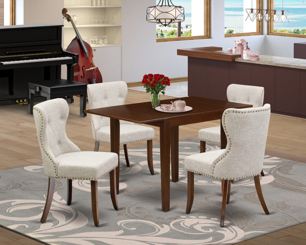 NDSI5-F8Q-YK Dining Set Compact Table with Drop Leaf & 4 Stylish Chairs, Mahogany Finish
