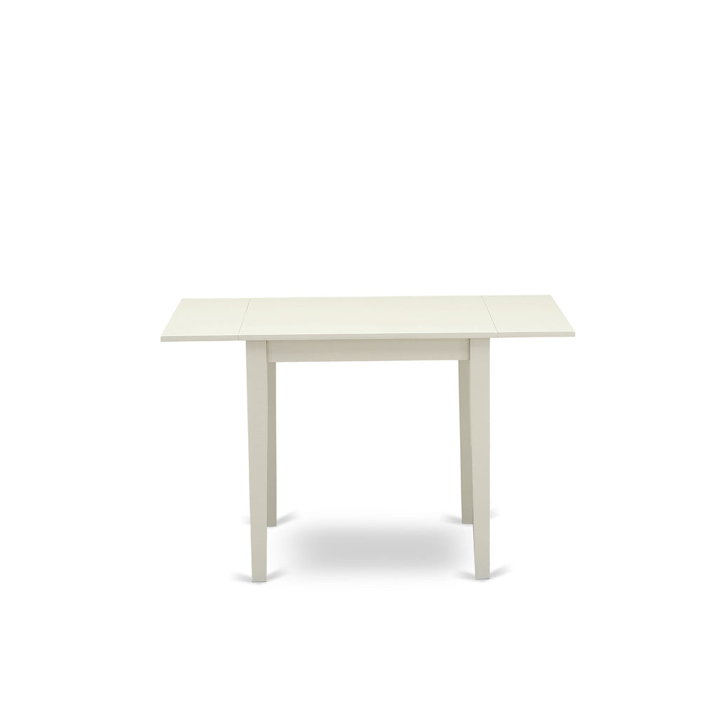 NDAV5-06F-6 5-Piece Dining Table Set with Drop Leaf and 4 Chairs, 30x48, Linen White Ensemble
