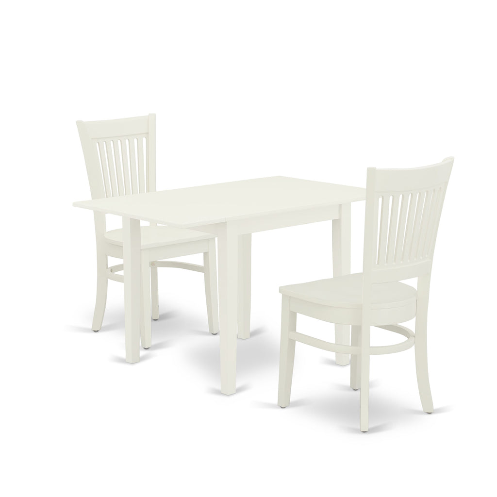 NDVA3-PJT-K 3-Piece Dining Set Rectangular Table with Drop Leaf & 2 Chairs, Bright White Finish