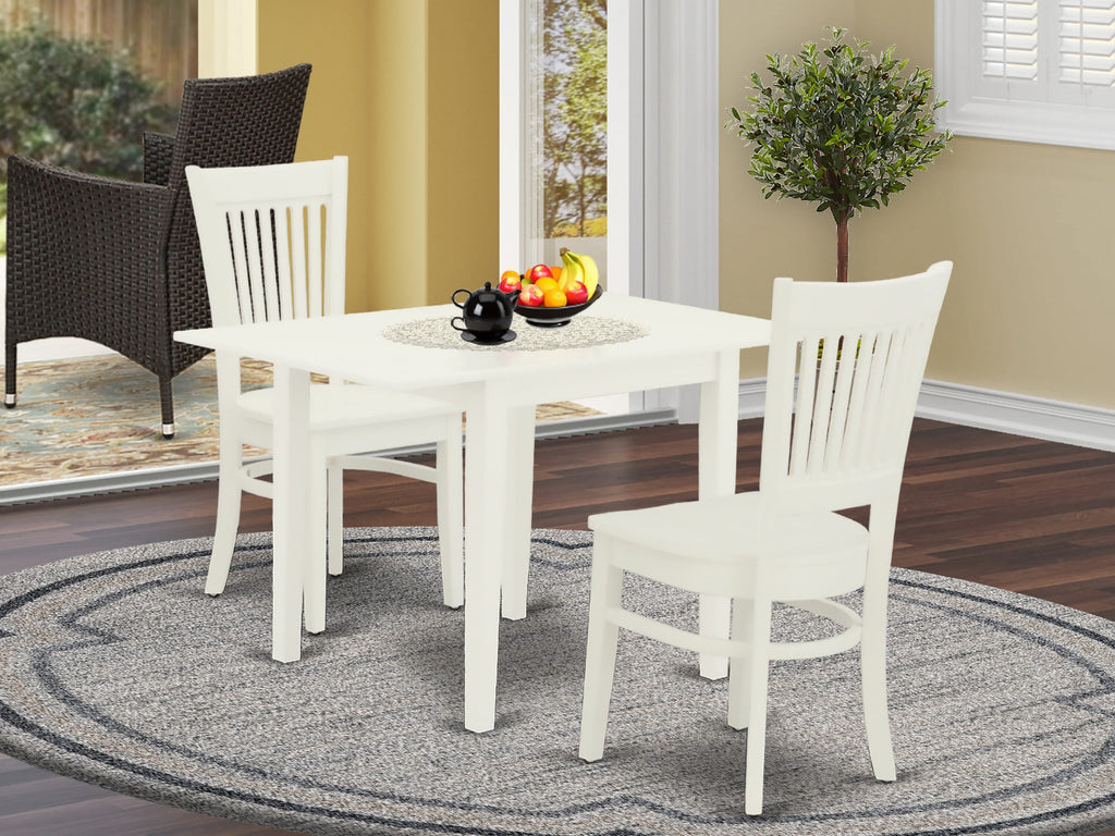 NDVA3-PJT-K 3-Piece Dining Set Rectangular Table with Drop Leaf & 2 Chairs, Bright White Finish